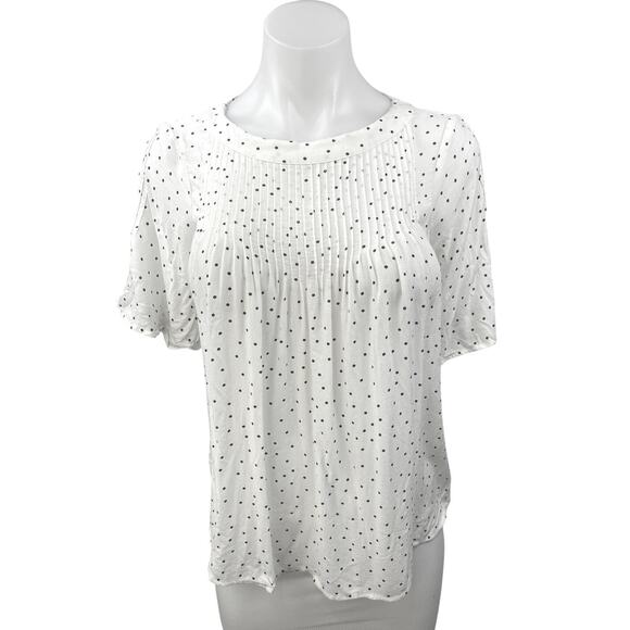Gap Women's White Polka Dots Pintuck Pleated Short Sleeve Blouse Shirt Top XS - Picture 1 of 4